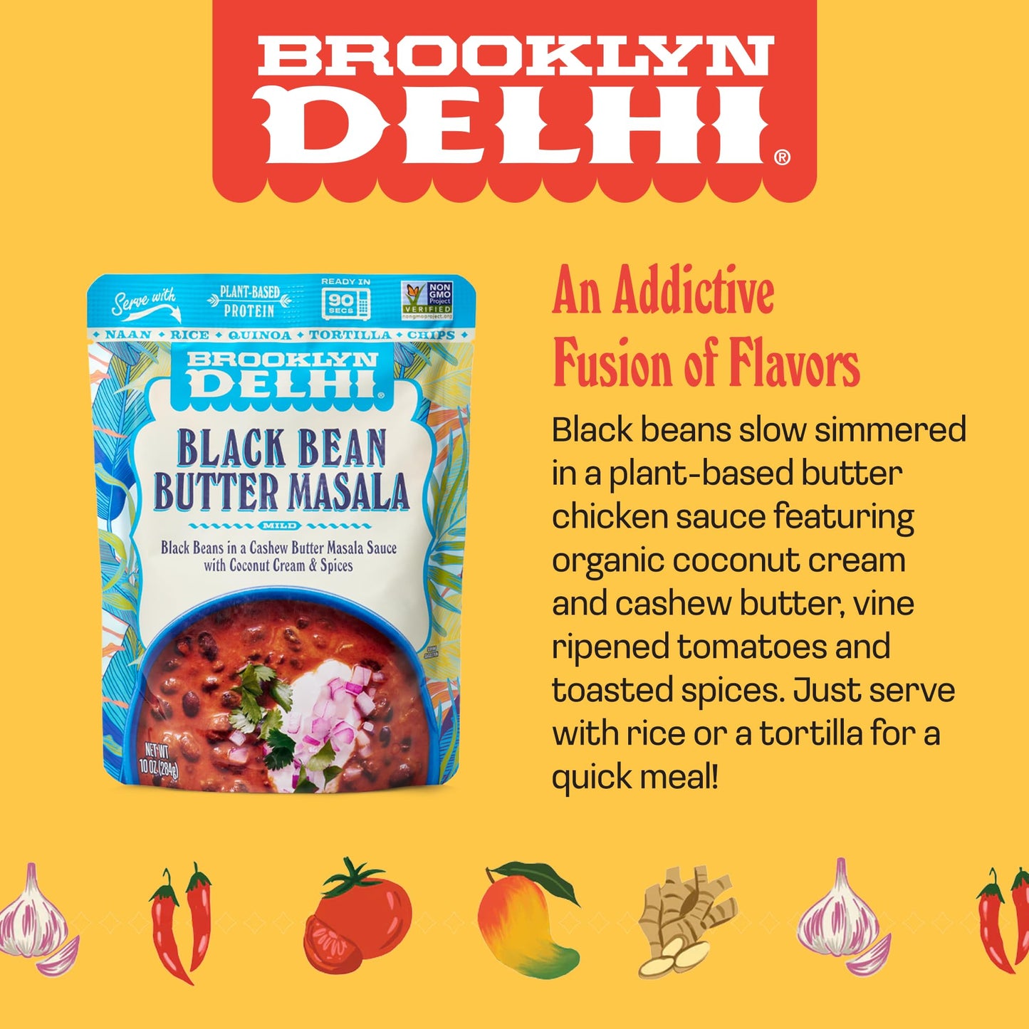 Brooklyn Delhi Variety Pack Pouches - Chickpea Tikka Masala, Black Bean Butter Masala, Sweet Potato Coconut Dal, And Red Bean Ra