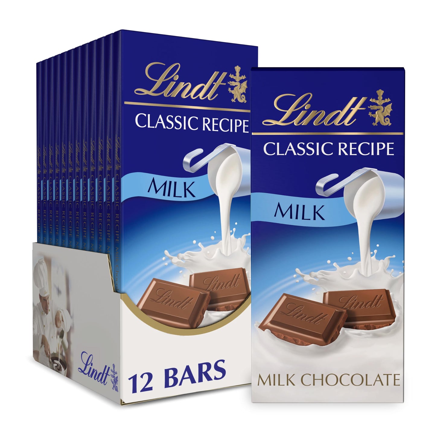 Lindt Classic Recipe Milk Chocolate Bar, Easter Chocolate Candy, 4.4 Oz. (12 Pack)