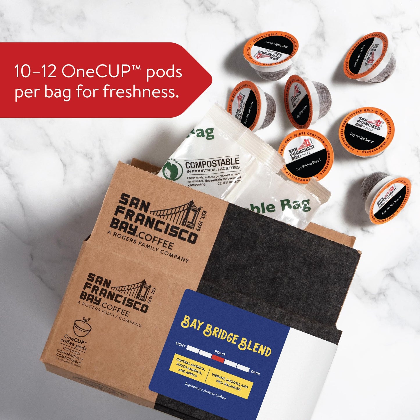 San Francisco Bay Compostable Coffee Pods - Bay Bridge Blend (80 Ct) K Cup Compatible, Medium Roast