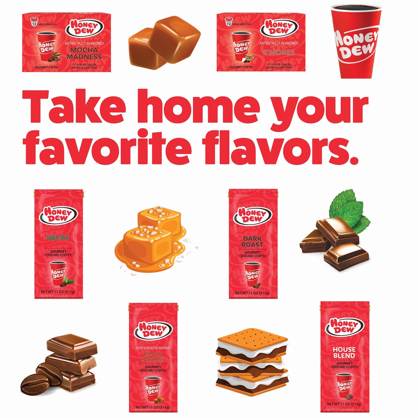Honey Dew Donuts Peppermint Mocha Coffee Pods, Compatible with Keurig, 12 Count