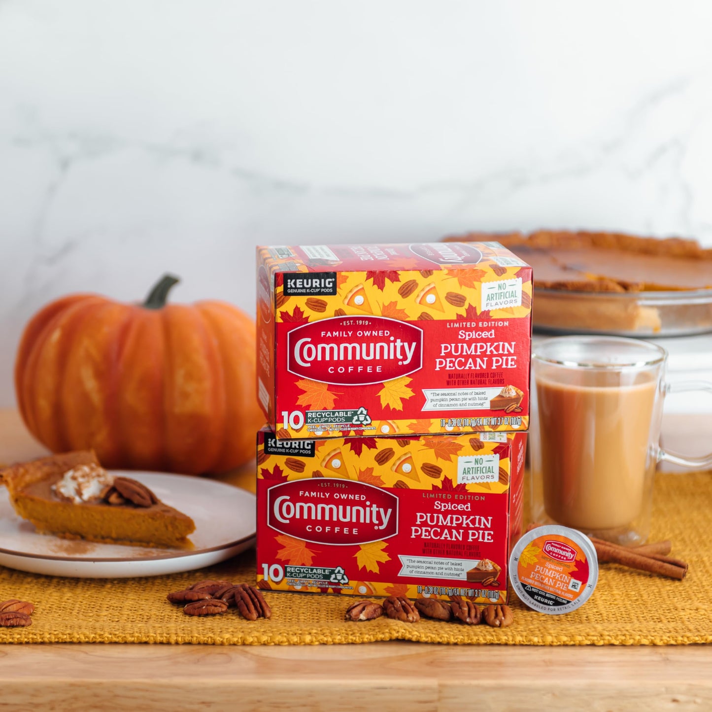 Community Coffee Spiced Pumpkin Pecan Pie Flavored Coffee Pods, Medium Roast, Compatible with Keurig, 10 Count
