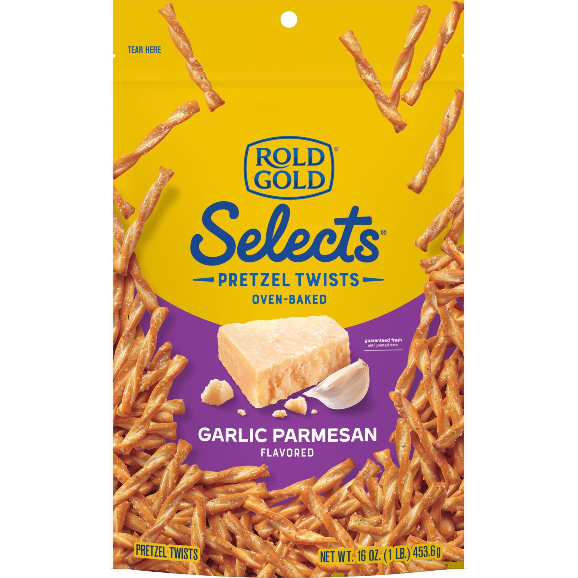 Rold Gold Oven Baked Pretzel Twists, Garlic Parmesan, 16 oz Bag