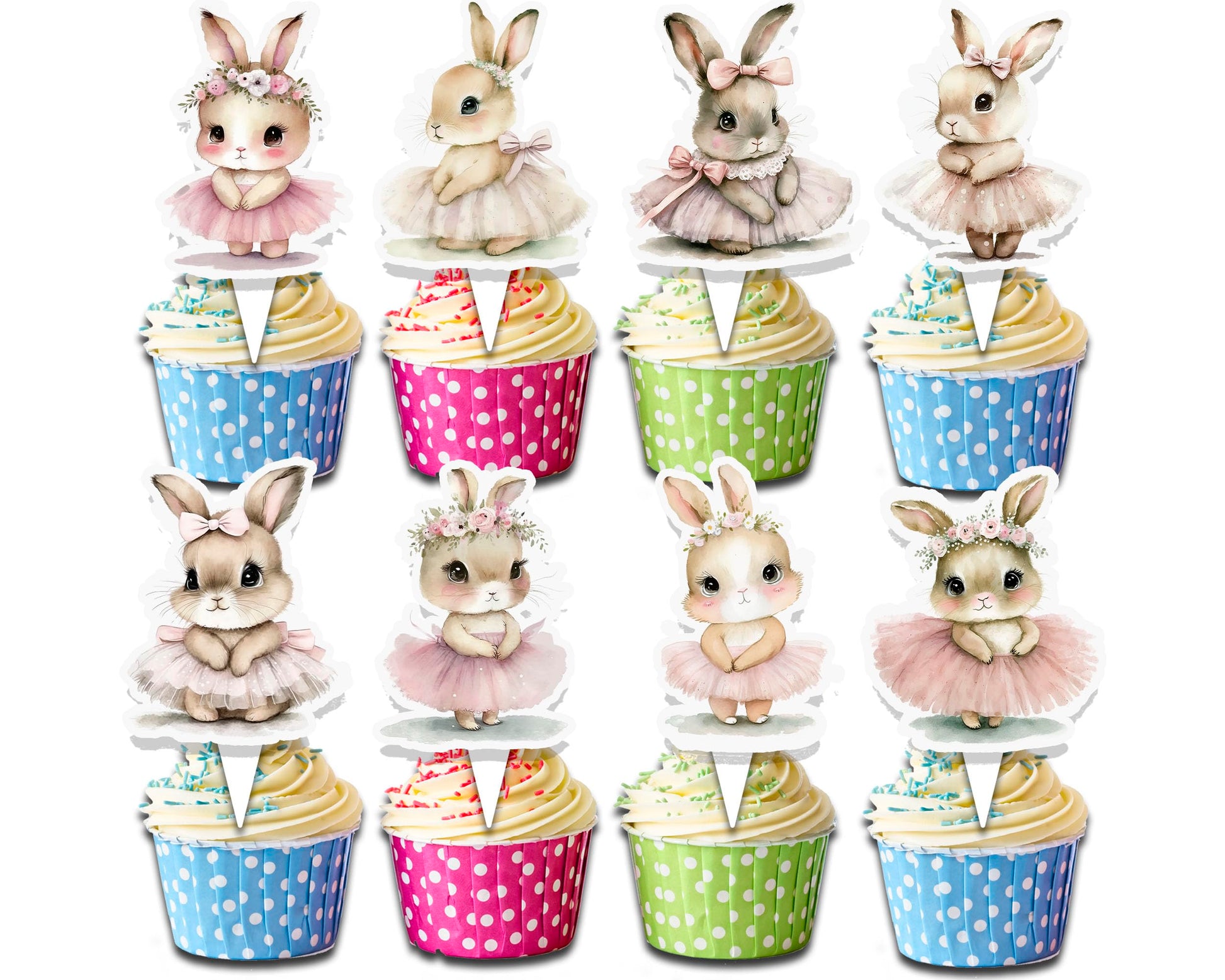 24 Pcs Bunny Cupcake Toppers - Adorable Pink Tutu Rabbit Picks For Kids Parties  Baby Showers & Baking Decorations