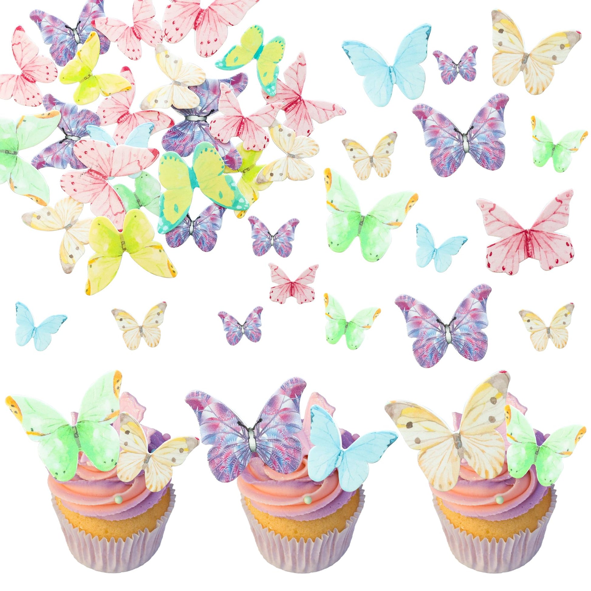 Ephlyn 40Pcs Edible Butterfly Cupcake Toppers 3D Butterfly Cake Picks Mixed Color Cake Decorations for Baby Shower Wedding Kids 