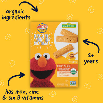 Earth'S Best Organic Kids Snacks, Sesame Street Toddler Snacks, Organic Crunchin' Grahams For Toddlers 2 Years And Older, Honey
