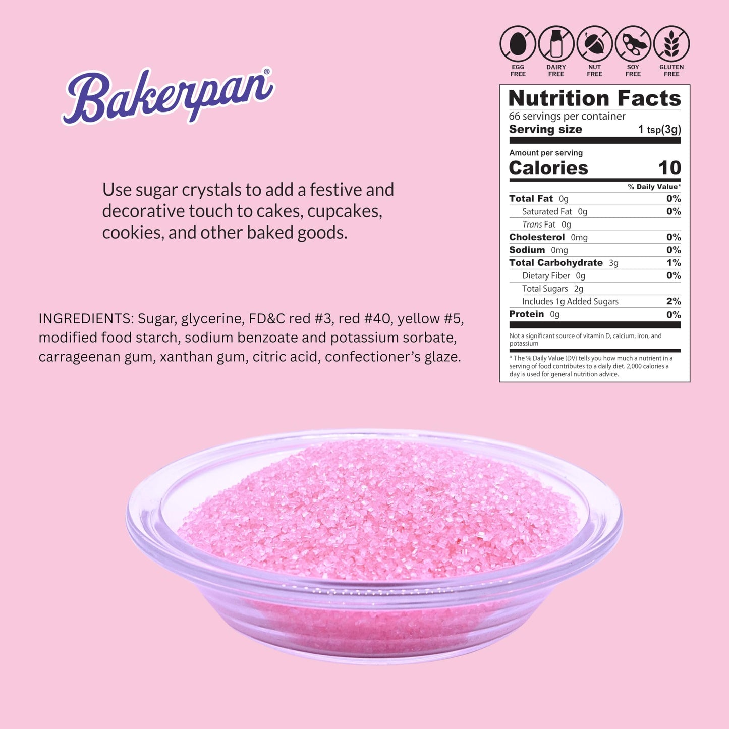 Bakerpan Sugar Sprinkles For Baking - 7 Ounce Pastel Pink Decorating Sugar Crystals For Cookies, Cake Pops, Ice Cream (Made In U