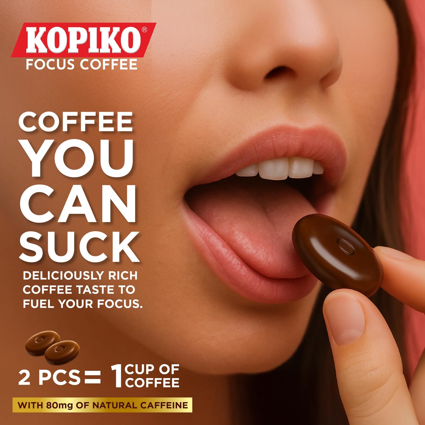 Kopiko Focus Coffee Candy - Have 80mg Caffeine per 2 Pieces for Energy & Mental Focus - Sugar-Free Hard Candy with Real Indonesian Coffee Extract (6 Pack w/4 Candies Each)