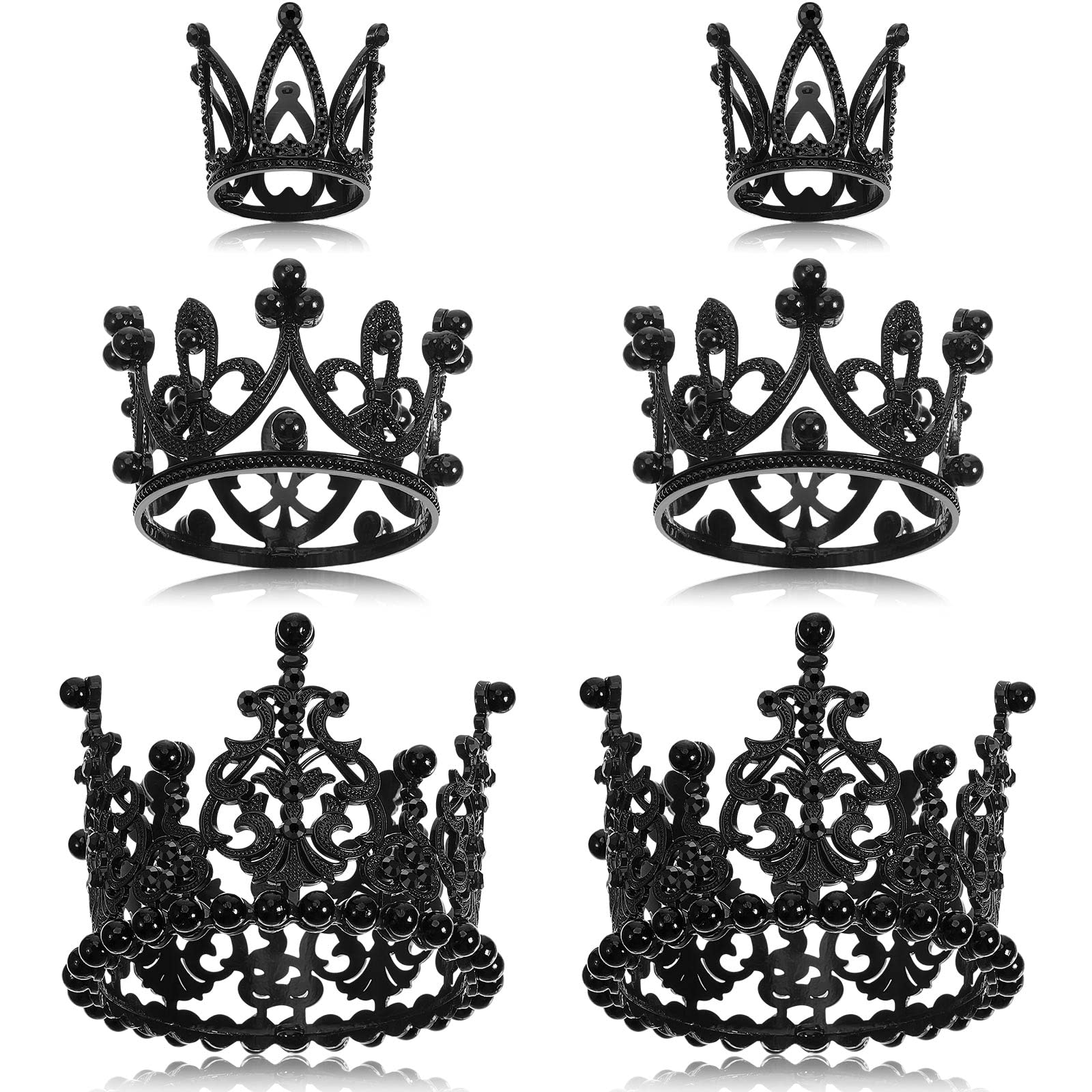 Moxweyeni 6 Pcs Crown Cake Topper Set, Artificial Pearl & Rhinestone, Small Tiara for Birthday, Wedding, Baby Shower, Black