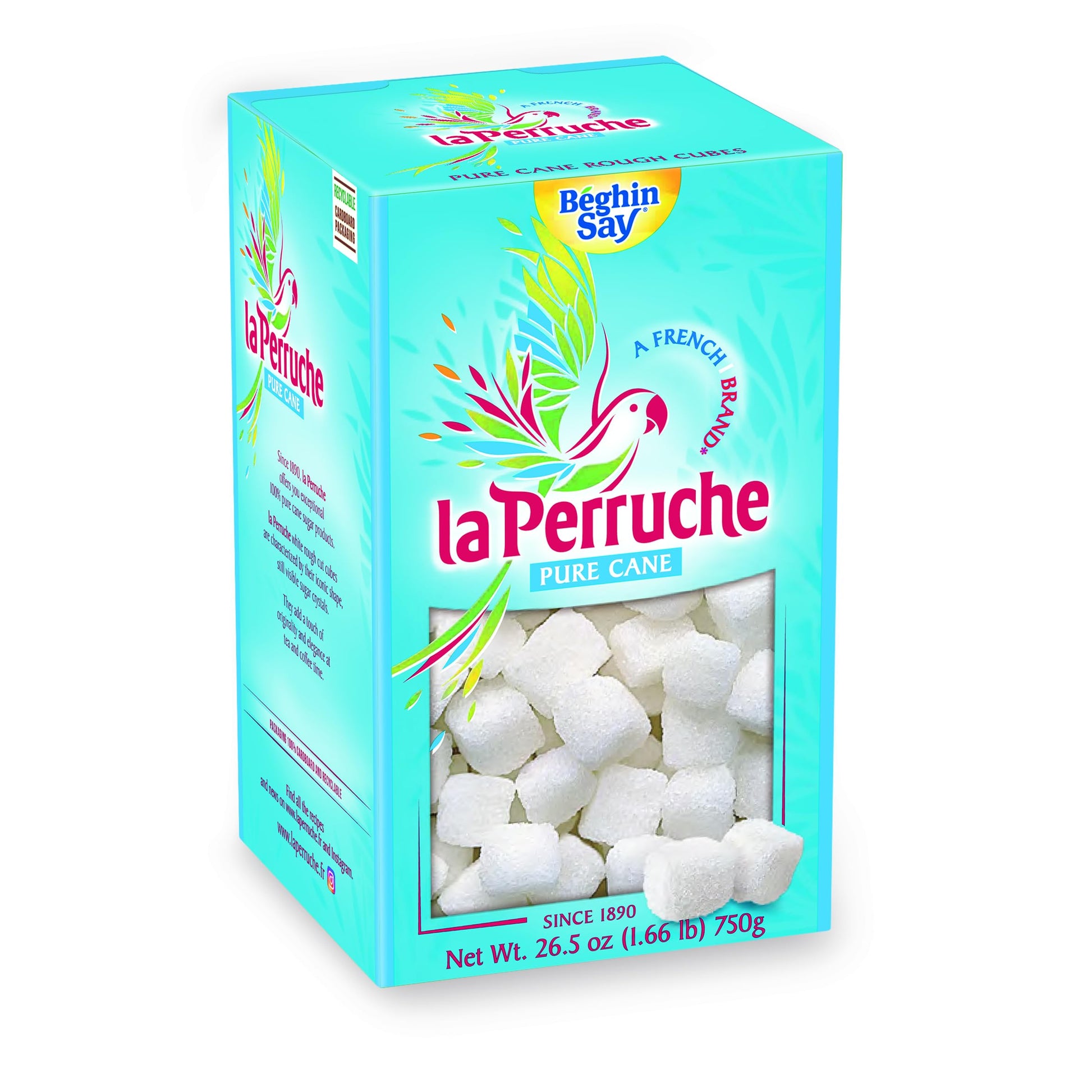 La Perruche Pure Cane White Sugar Cubes | 750g (26.5 oz) | Ideal for Teas | Pack of 1
