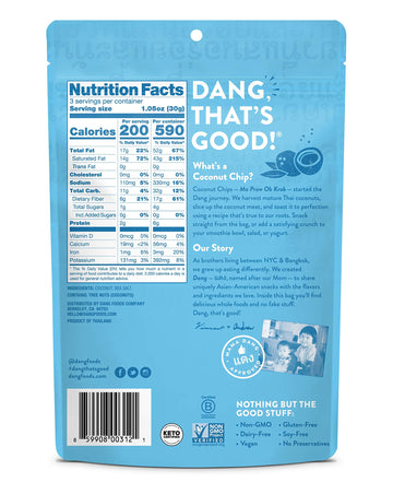 Dang Toasted Coconut Chips | Vegan, Gluten Free, Non Gmo, Healthy Snacks Made With Whole Foods (Lightly Salted, Unsweetened, 3.1