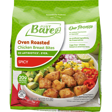 Just Bare Oven Roasted Spicy Chicken Breast Bites | Fully Cooked | 20 G Protein | Frozen | 1.20 LB