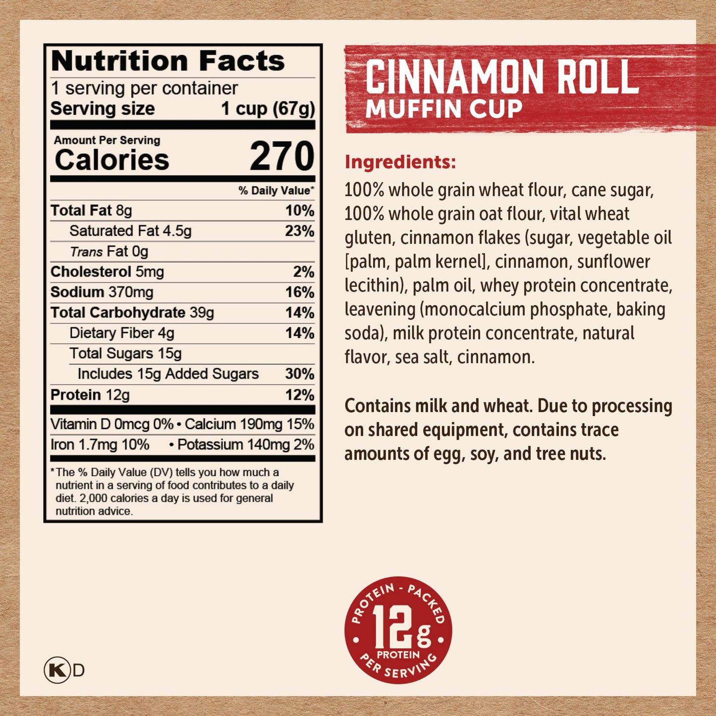 Kodiak Cakes Minute Muffins, Cinnamon Roll, 2.36 Oz (Pack of 12)