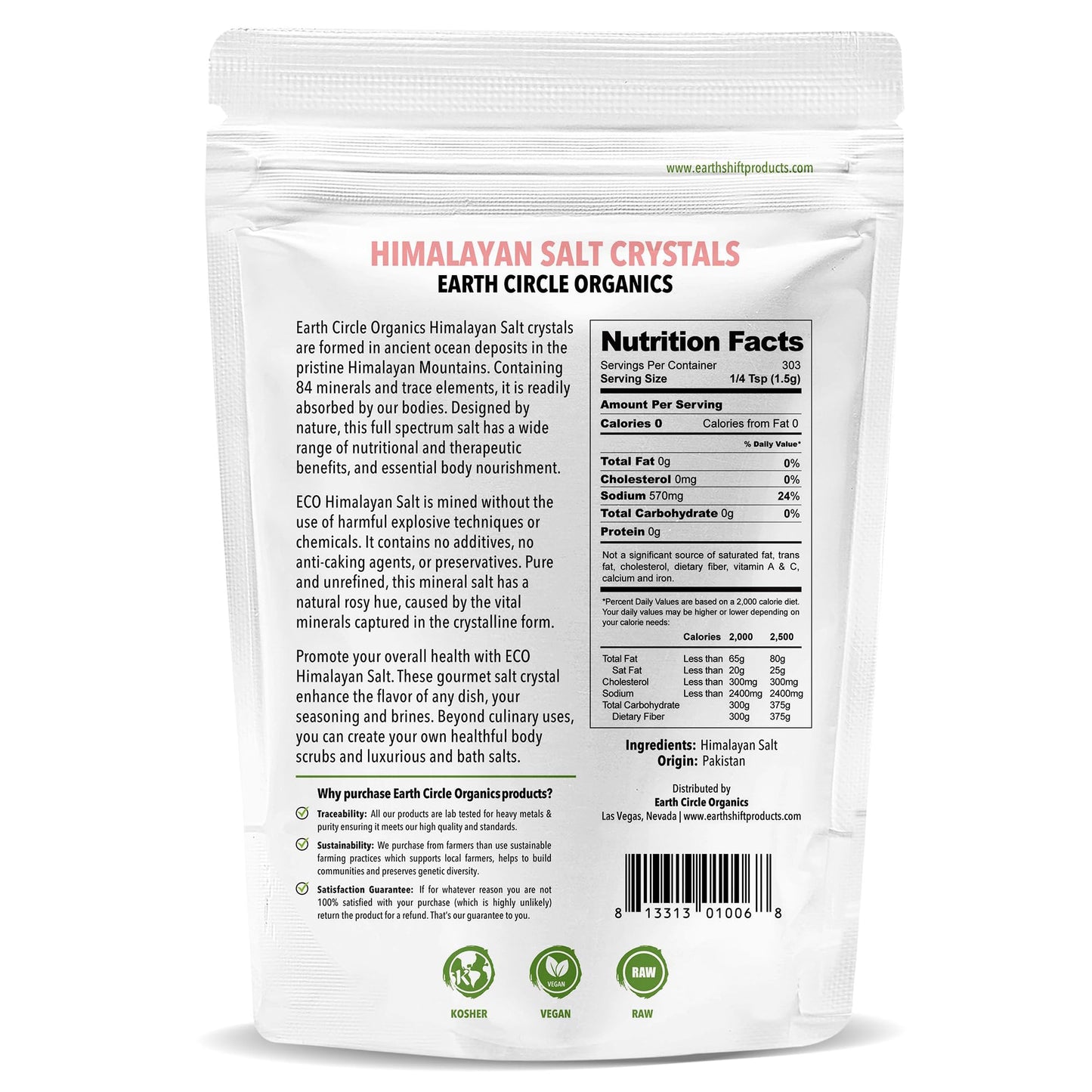 Earth Circle Organics Himalayan Pink Fine Grain Salt - Pure Culinary Grade, 16 Ounce, Kosher, Nutrient Dense