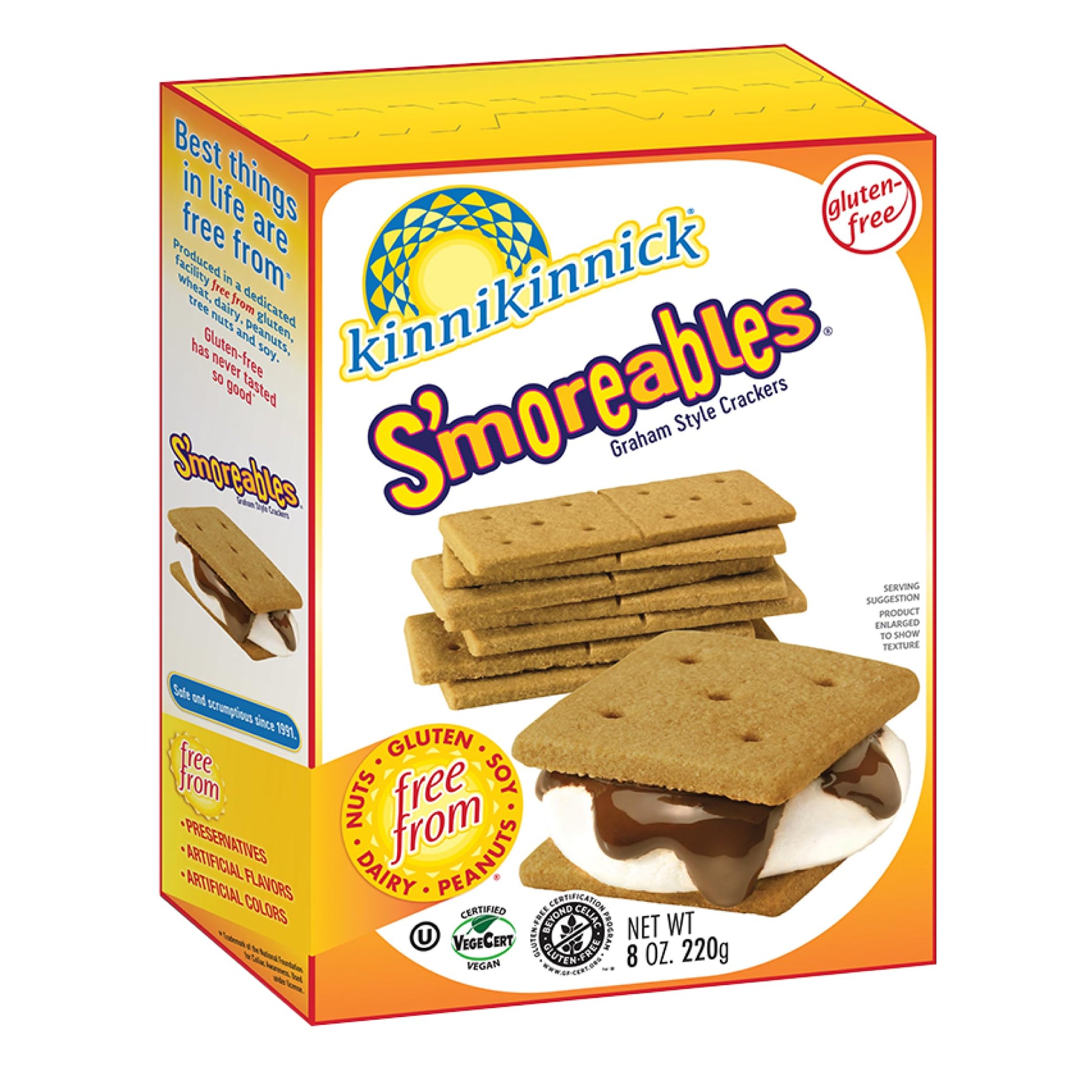 Kinnikinnick Smoreables Graham Style Crackers - Gluten Free Vegan - 8 oz Box