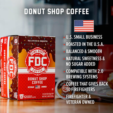 Fire Department Coffee Donut Shop Coffee Pods - Medium Roast - 24 Single Pods - Sweet & Smooth - Veteran Owned