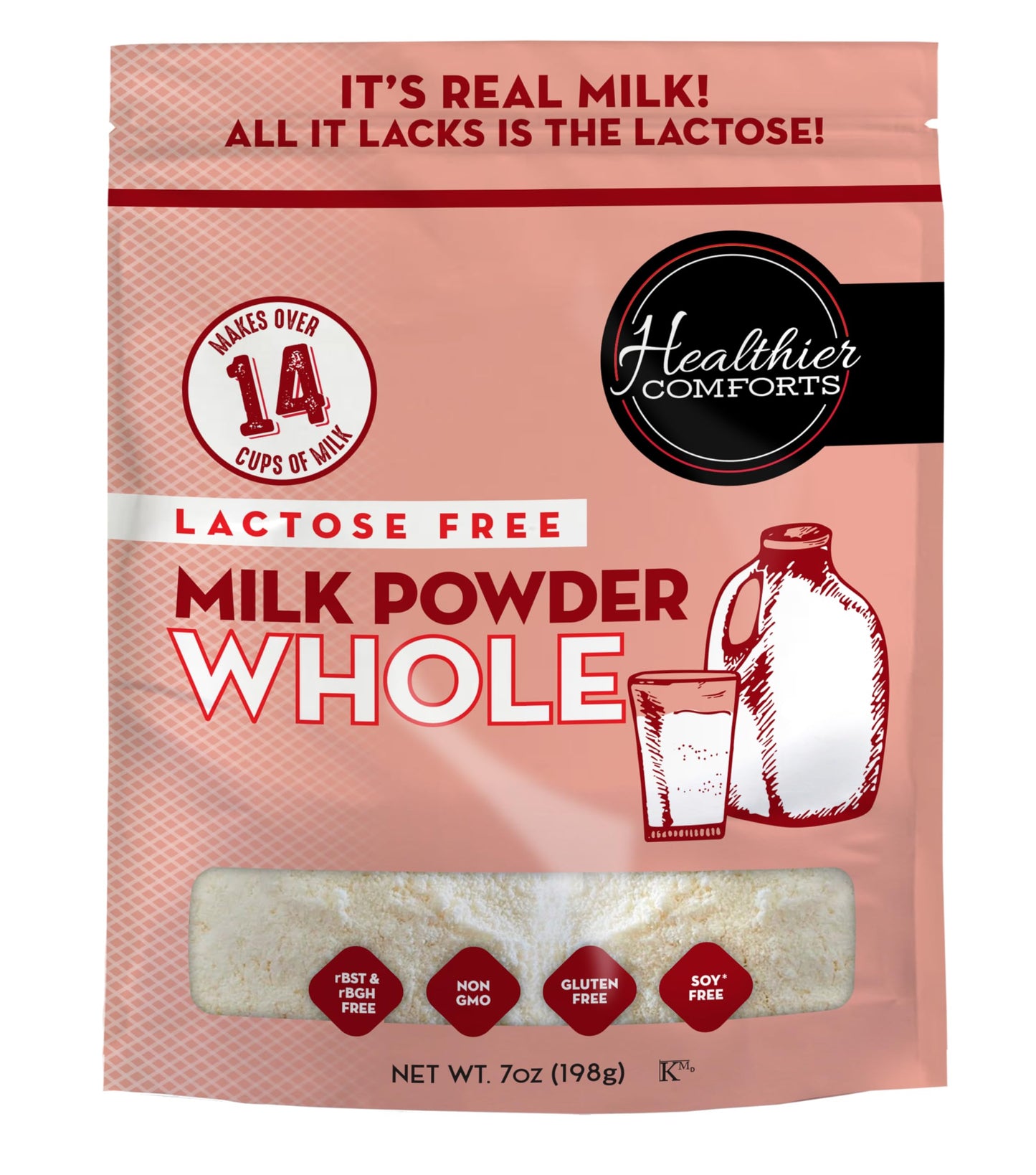 Healthier Comforts Lactose Free Whole Milk Powder, Non-GMO, Gluten Free, 7 Ounce