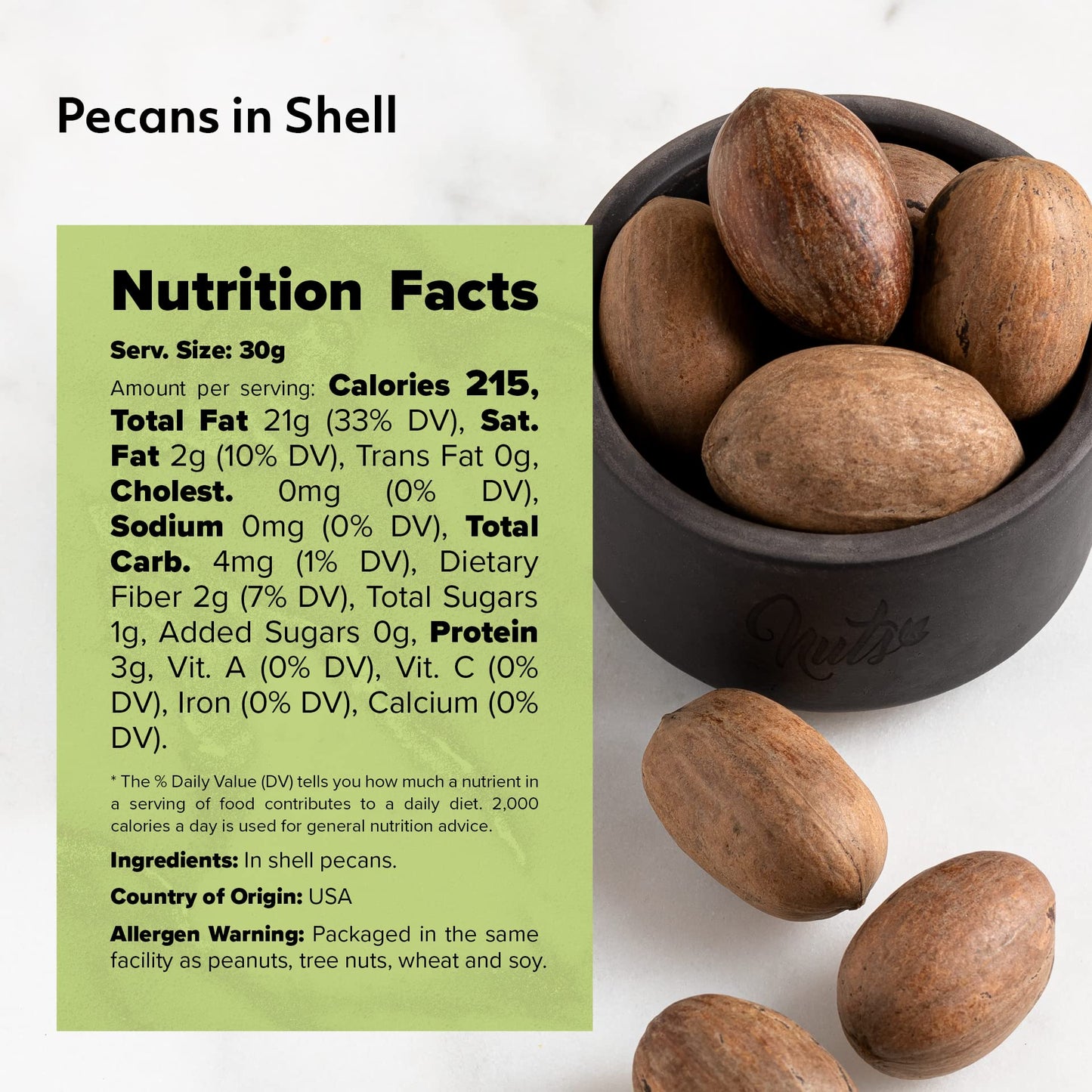 NUTS U.S. Pecans In Shell - Whole, Raw, Unsalted - Fresh Buttery Taste - 1 Pound Resealable Bag