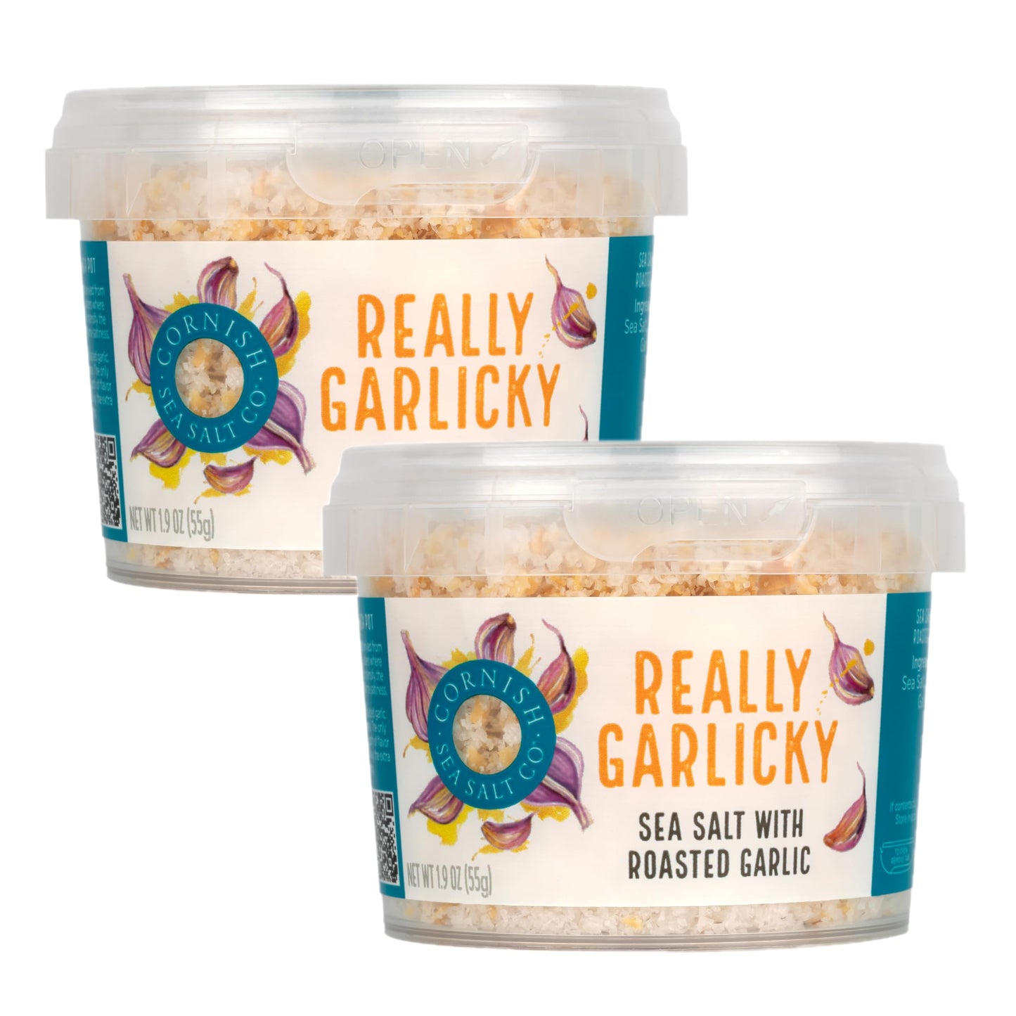 Cornish Sea Salt Really Garlicky Seasoning, Hand-Harvested, 1.9 oz Resealable Tub, Pack of 2