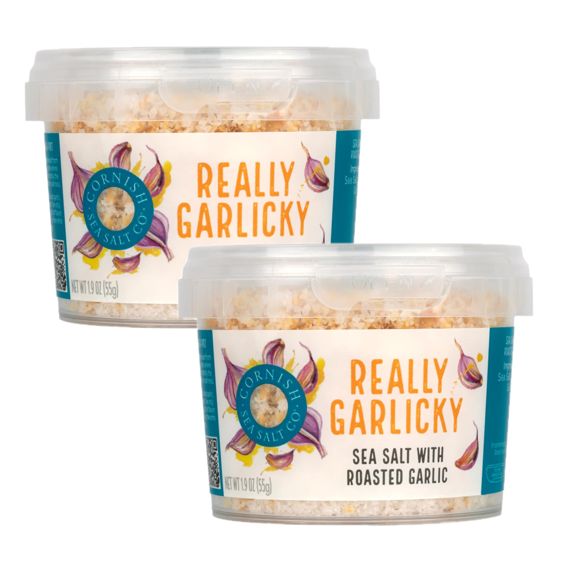 Cornish Sea Salt Really Garlicky Seasoning, Hand-Harvested, 1.9 oz Resealable Tub, Pack of 2