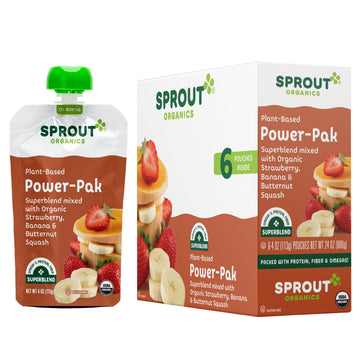 Sprout Organic Baby Food, Stage 4 Toddler Pouches, Strawberry Banana & Butternut Squash Power Pak, 4 Oz Purees, Pack Of 12