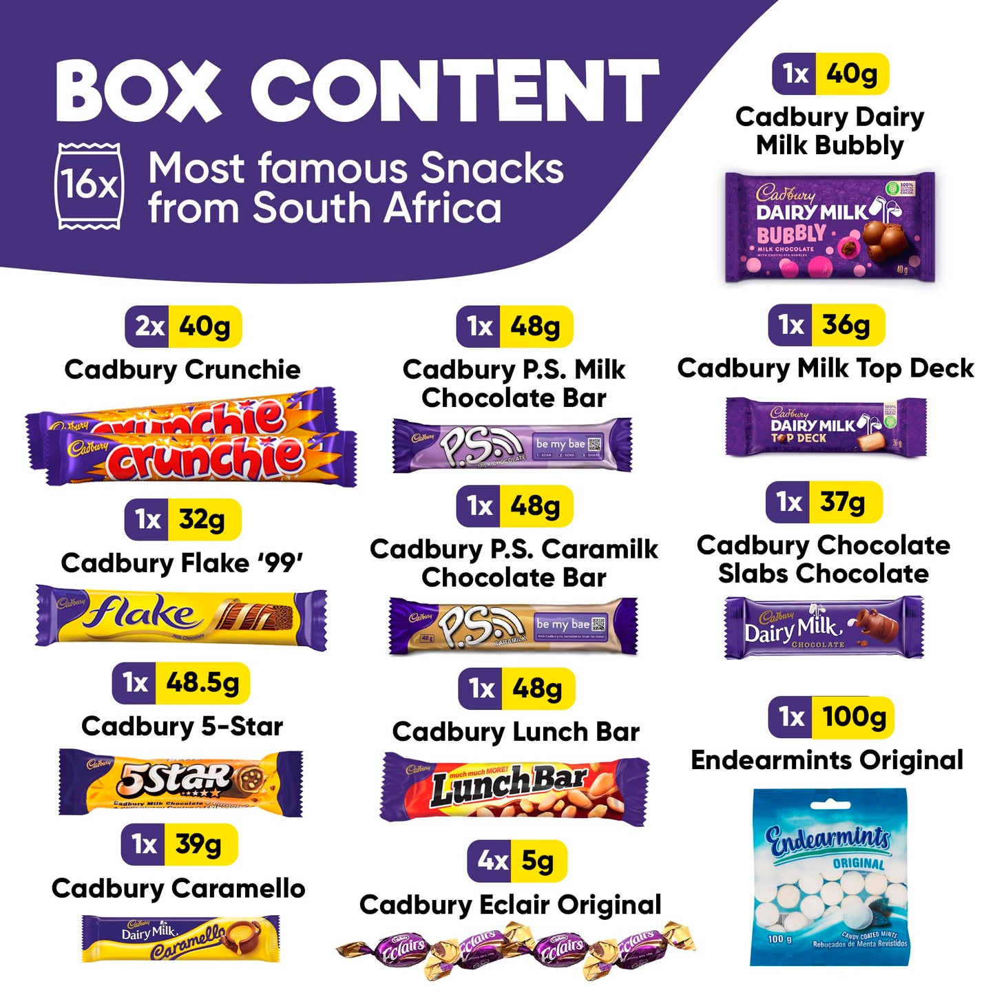 from Home Cadbury Chocolate Bar Gift Pack - 16-Piece Assortment with Flake, Crunchies, Caramello, Dairy Milk Chocolates