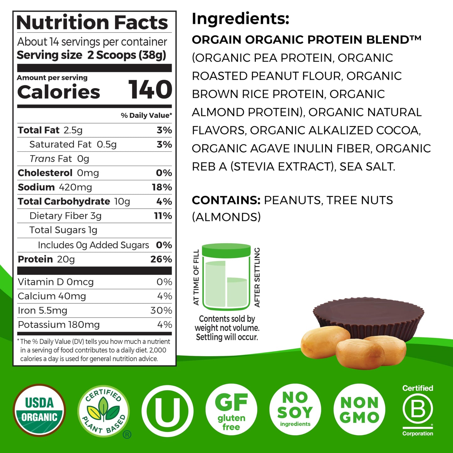 Orgain X Justin'S  Organic Vegan Nut Butter Protein Powder, Chocolate Peanut Butter- 20G Plant Protein, 1G Sugar, Gluten Free, N