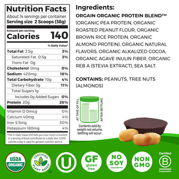 Orgain X Justin'S  Organic Vegan Nut Butter Protein Powder, Chocolate Peanut Butter- 20G Plant Protein, 1G Sugar, Gluten Free, N