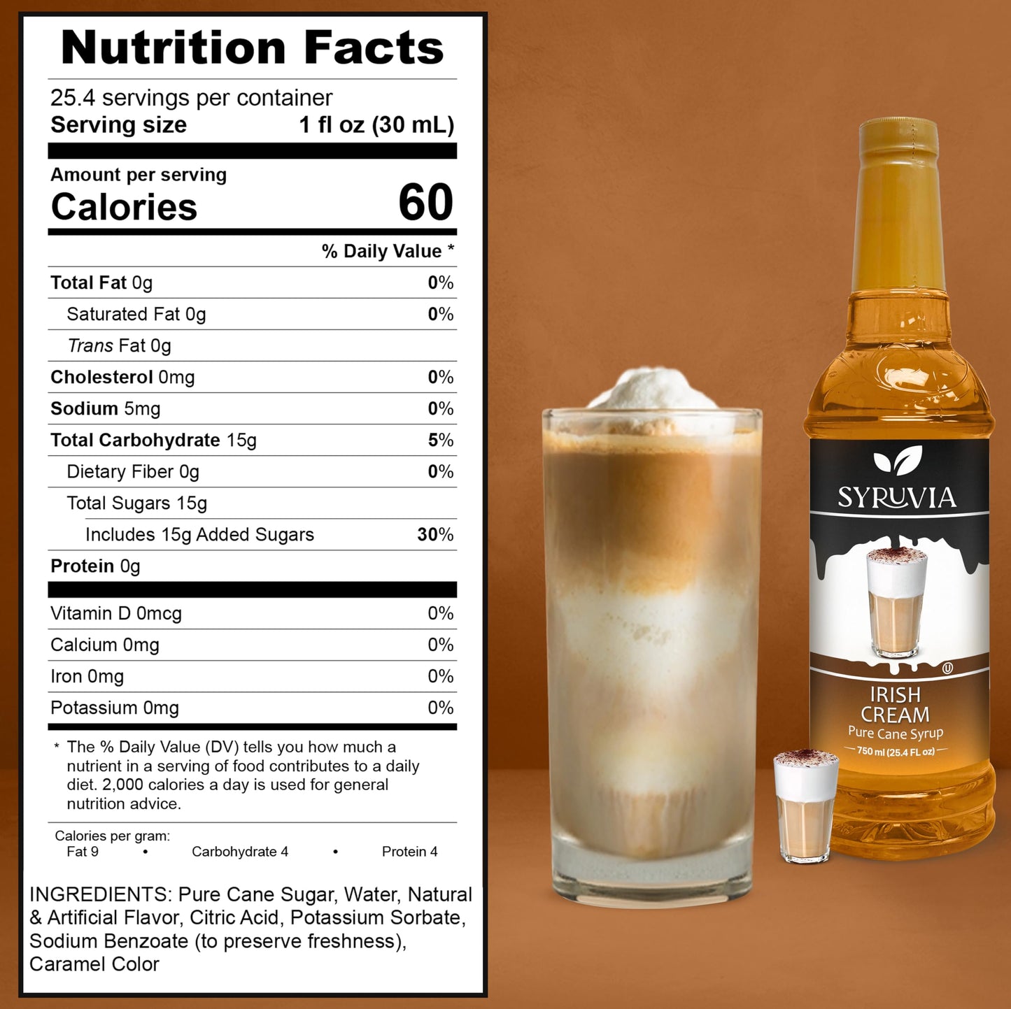 Syruvia Irish Cream Syrup - Irish Cream Coffee Syrup Flavor, 25.4 Fl Oz, Kosher, Gluten Free, Perfect For Coffee, Drinks, Soda,