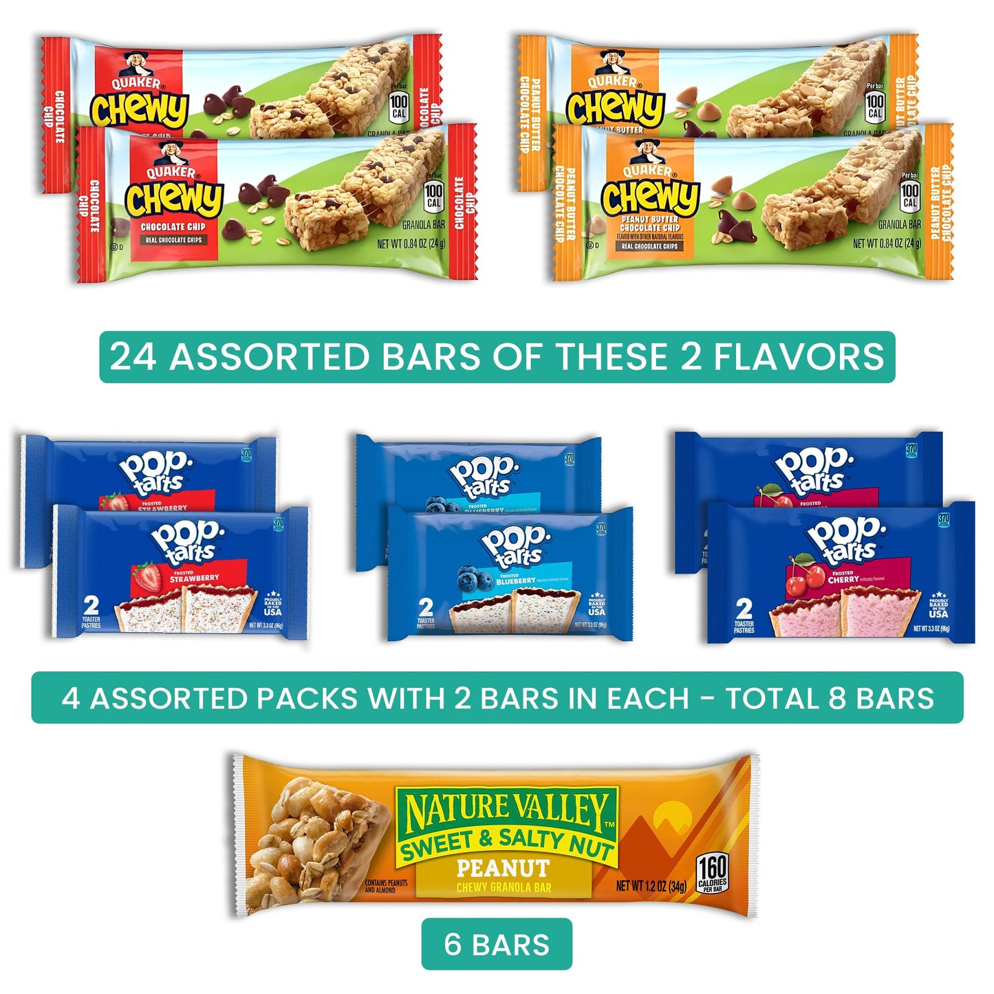 CHANNEL BRIDGE Granola Bars Variety Pack - Healthy Snack Box, 70 Pack, Ideal for Office Snacks and Breakfast