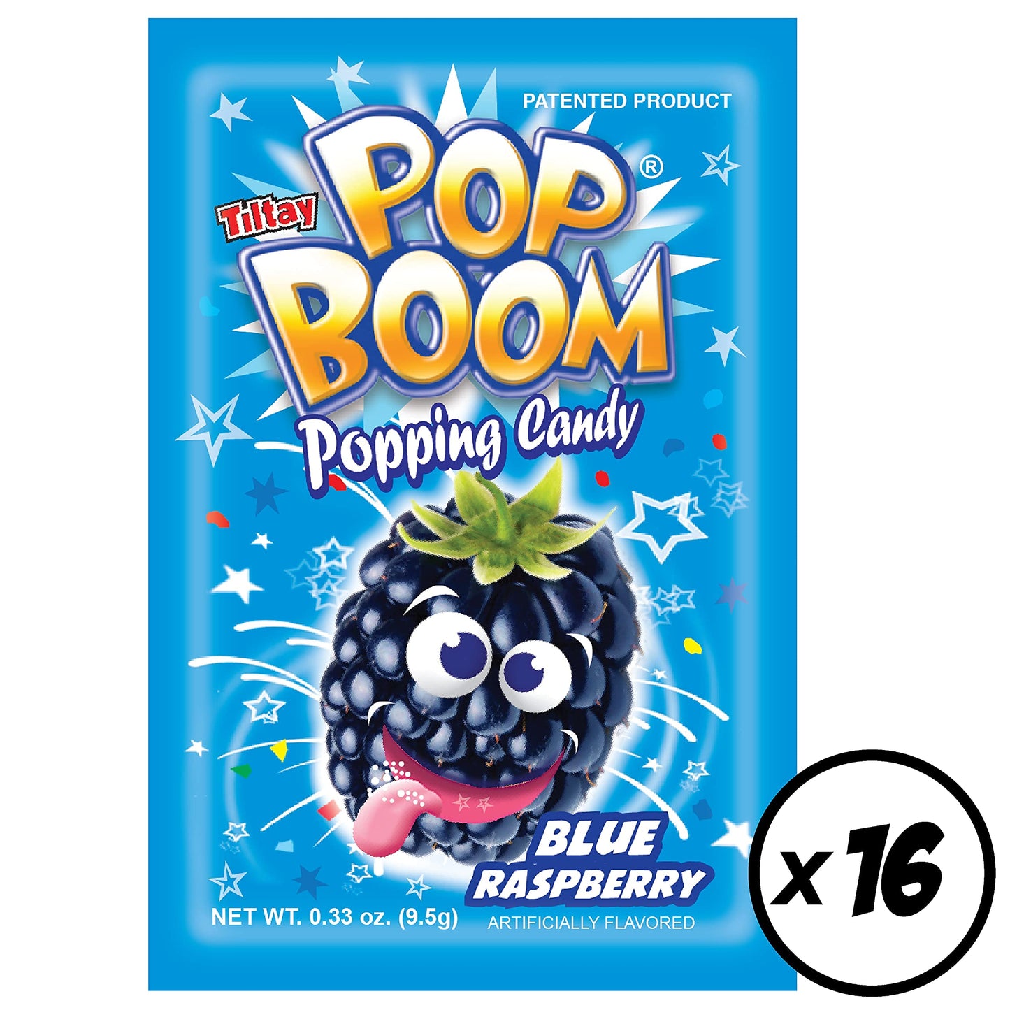 Tiltay Pop Boom Popping Candy - 16 Packs (Blue Raspberry)
