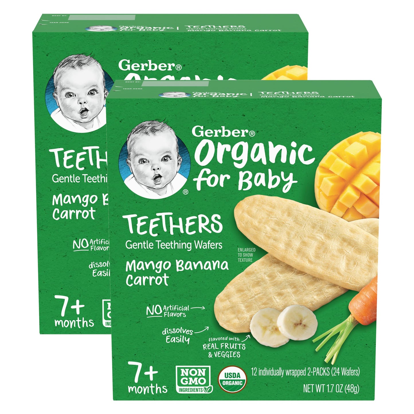 Gerber Organic For Baby Teethers, Mango Banana Carrot, Gentle Teething Wafers, Made With Non-Gmo Ingredients, 12 Individually Wr