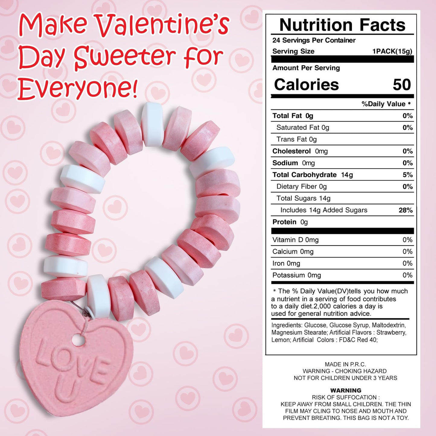 24 Heart Candy Bracelets - 15g Candy Bracelet Individually Wrapped - Heart Shaped Candy - Great for Candy Bags and Party Favors