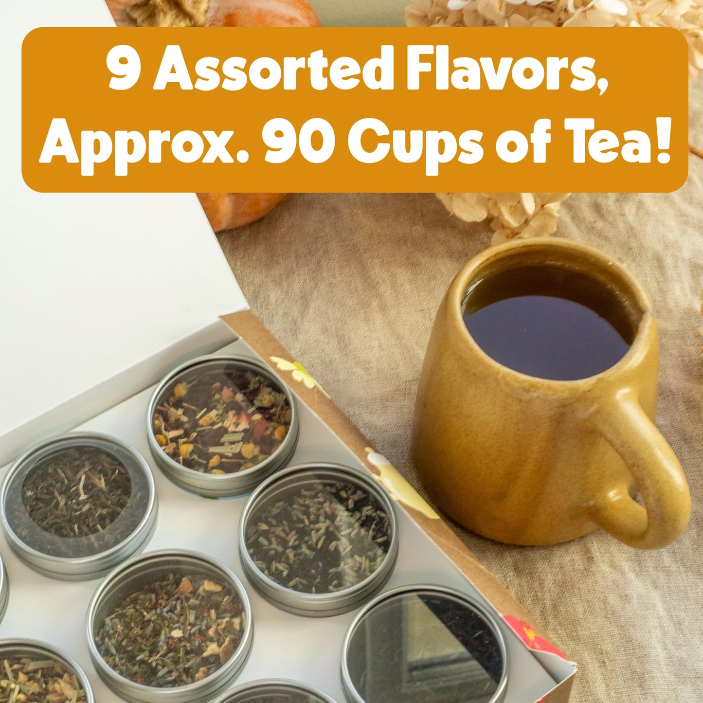 Heavenly Tea Leaves Assorted Loose Leaf Tea Gift Box - 9 Teas & Herbal Tisanes, Approx. 90 Servings, Naturally Caffeinated & Caffeine Free