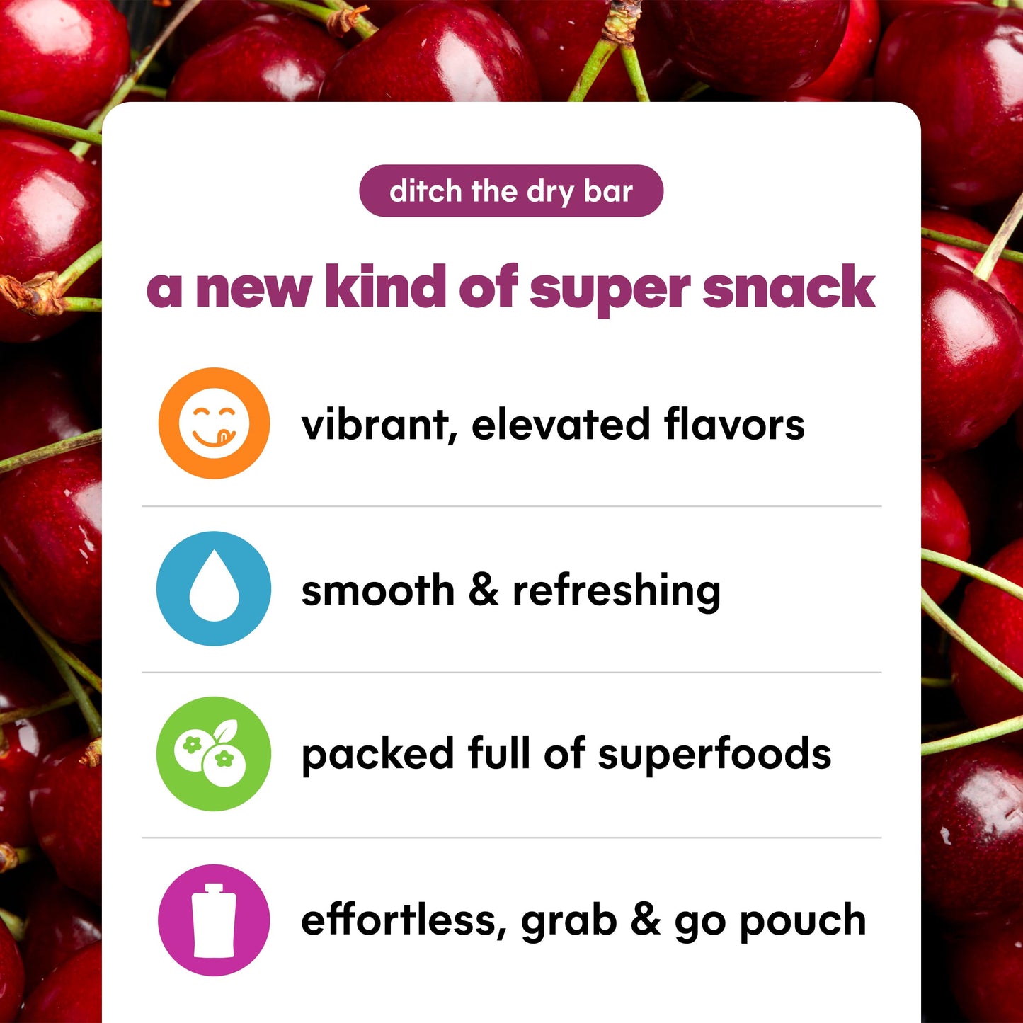 NOKA Superfood Fruit Smoothie Pouches, Cherry Acai, Vegan, Gluten Free, 4.22 oz, Pack of 6