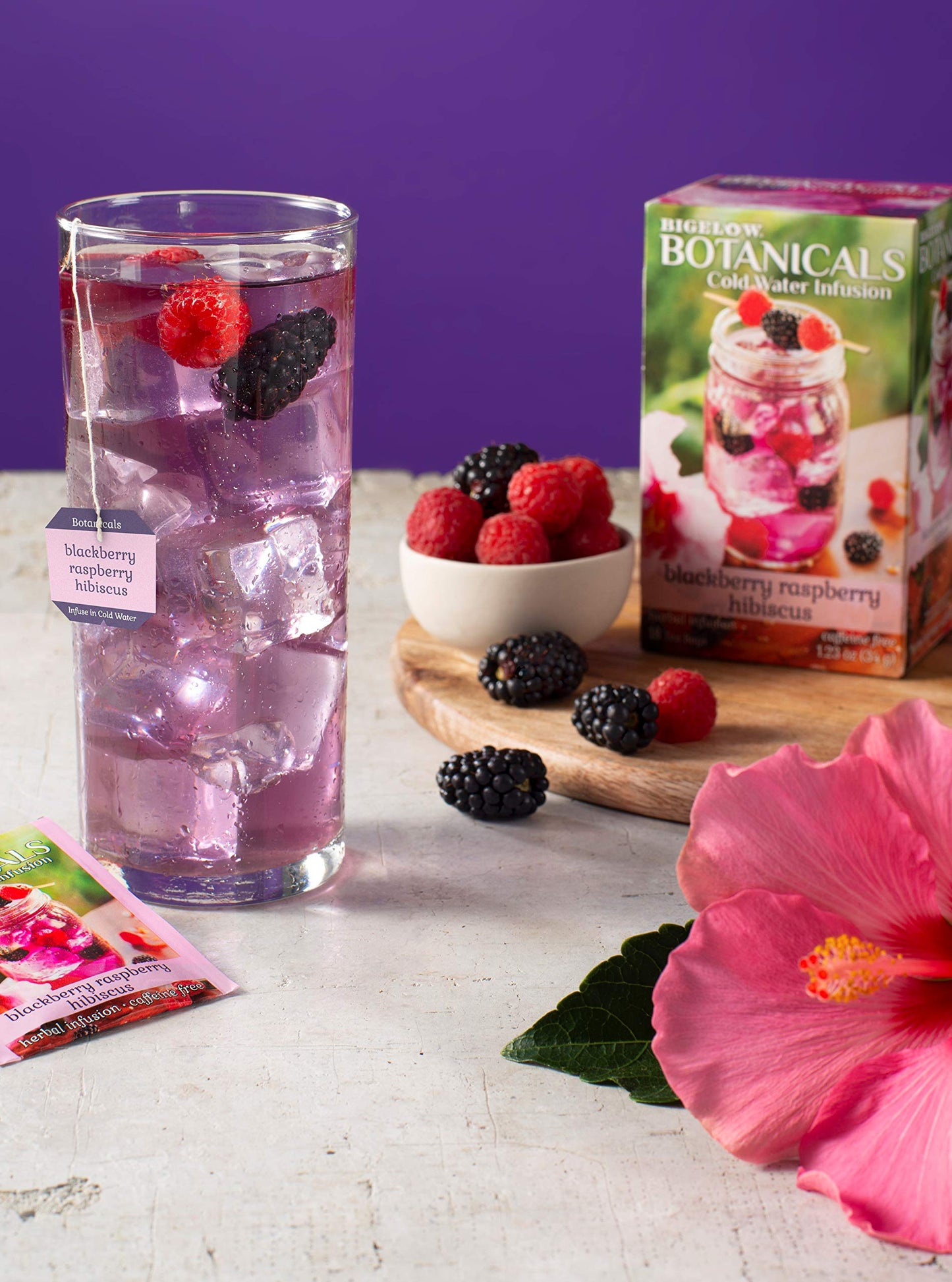 Bigelow Tea Cold Water Infusion Herbal Tea Bags, Caffeine Free, Blackberry Raspberry, 18 Count Box, Black