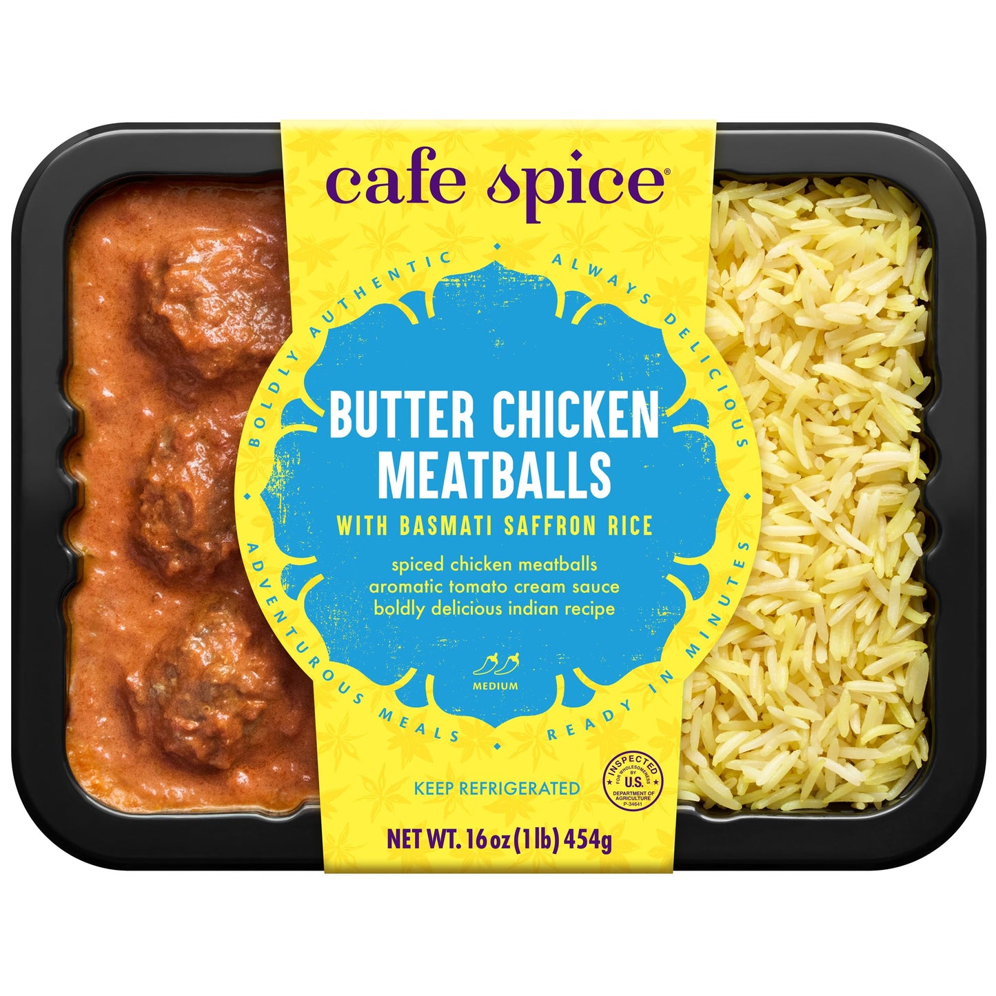 Caf   Spice Butter Chicken Meatballs with Saffron Rice, Indian Meal, 16 oz