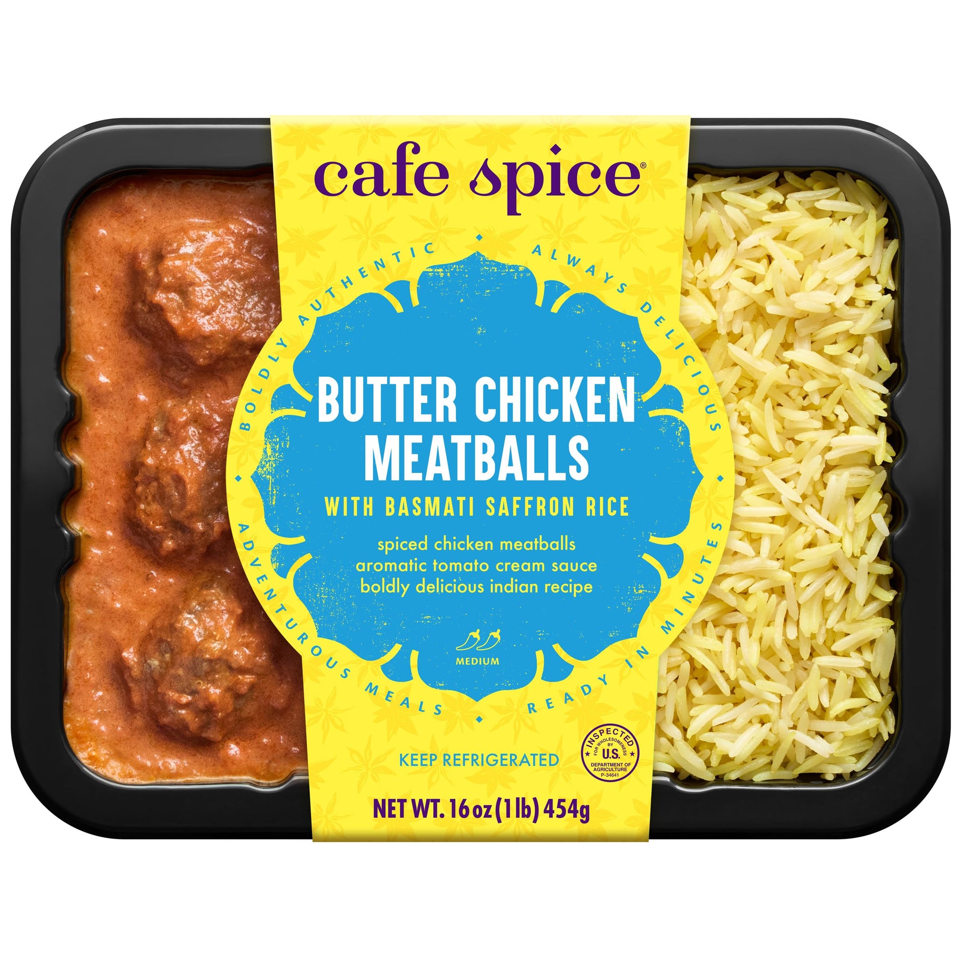 Caf   Spice Butter Chicken Meatballs with Saffron Rice, Indian Meal, 16 oz