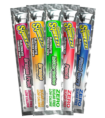 Sqwincher Zero Sqweeze Sugar Free, Low Calorie, Low Sodium Electrolyte Freezer Pops, 5 Flavor Variety Pack - Dragon Fruit, Mixed