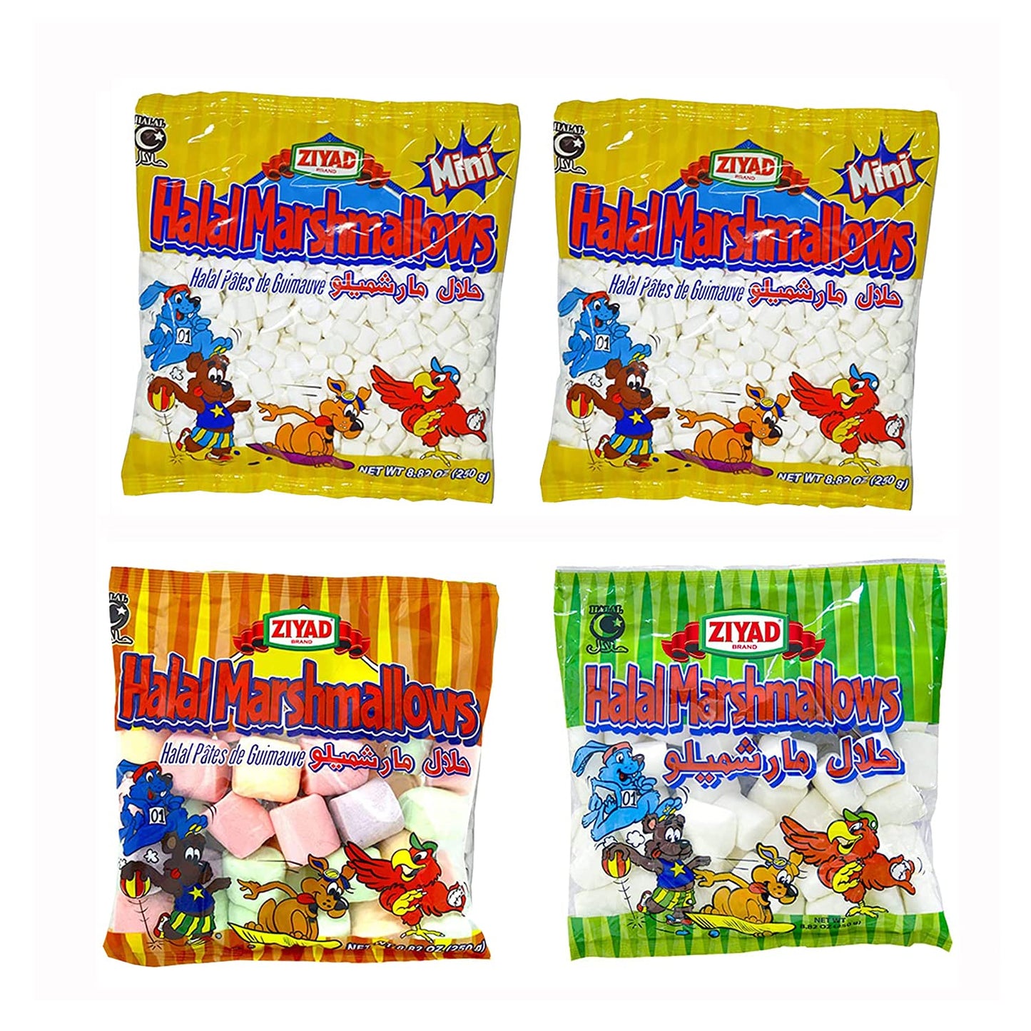 Ziyad Gourmet Halal Marshmallows Variety Pack, Pork-Free, Egg-Free, Dairy-Free, Gluten-Free, 8.8 Ounce (Pack of 4)