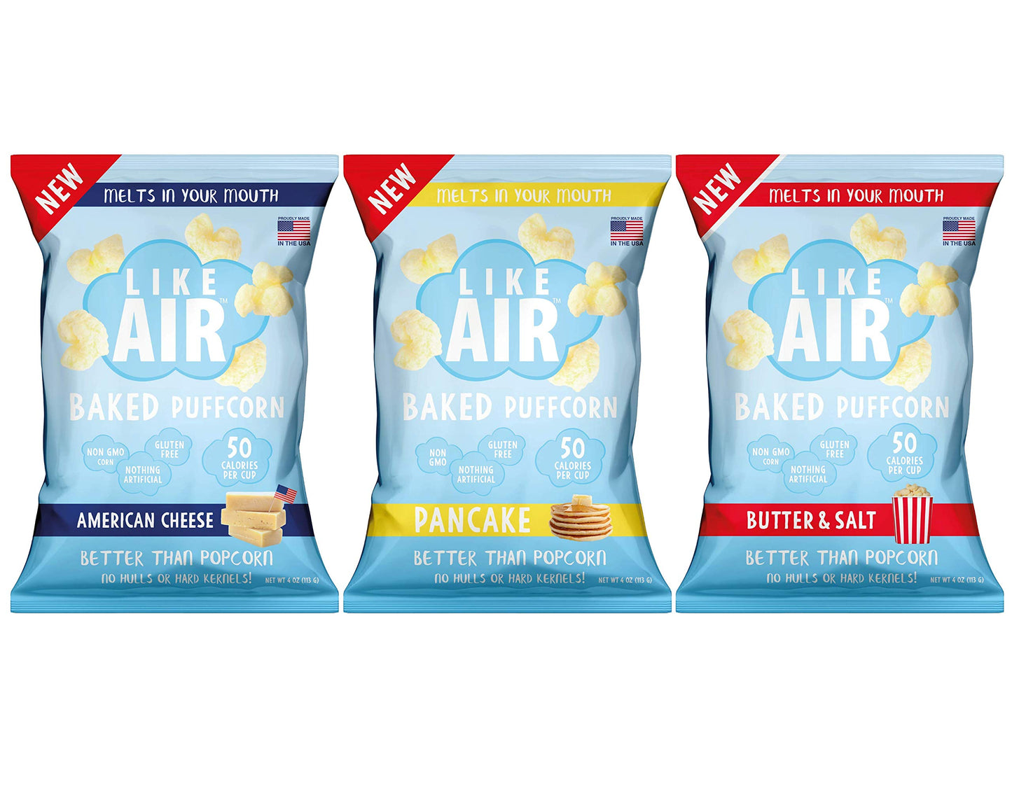 Like Air Puffcorn Variety Pack - 3 Large Multi-Serve Bags - 6 Ounce (Pack of 2) - Unique & Delicious Snack