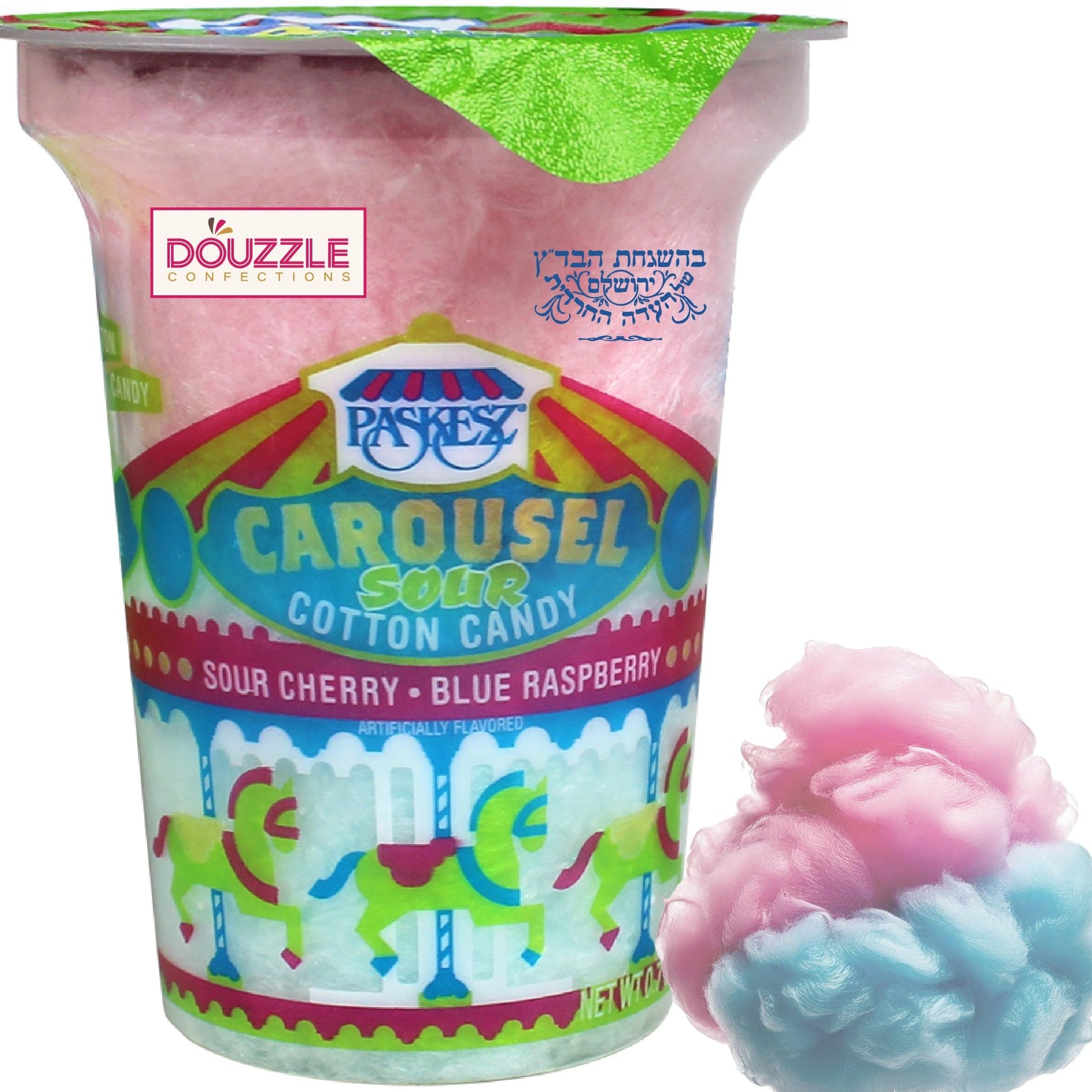 DOUzzle Carnival Carousel Cotton Candy, Sour Cherry & Raspberry (Pack of 1) Individually Wrapped Candies, Birthday Party Favors,