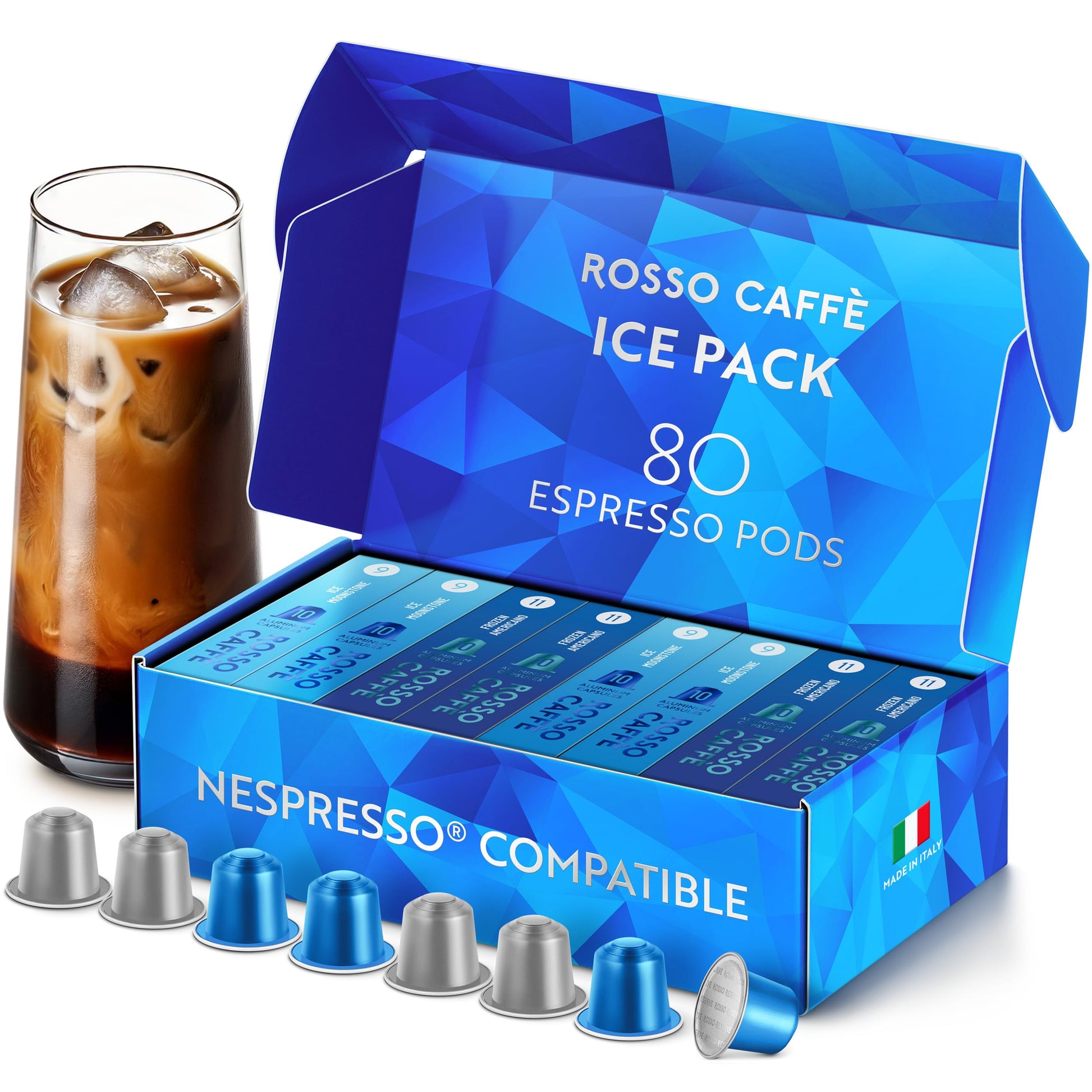 ROSSO CAFFÈ Espresso Coffee Pods for Nespresso Original Machines - 80 Capsules, 10 Count (Pack of 8), Rich and Smooth Flavors