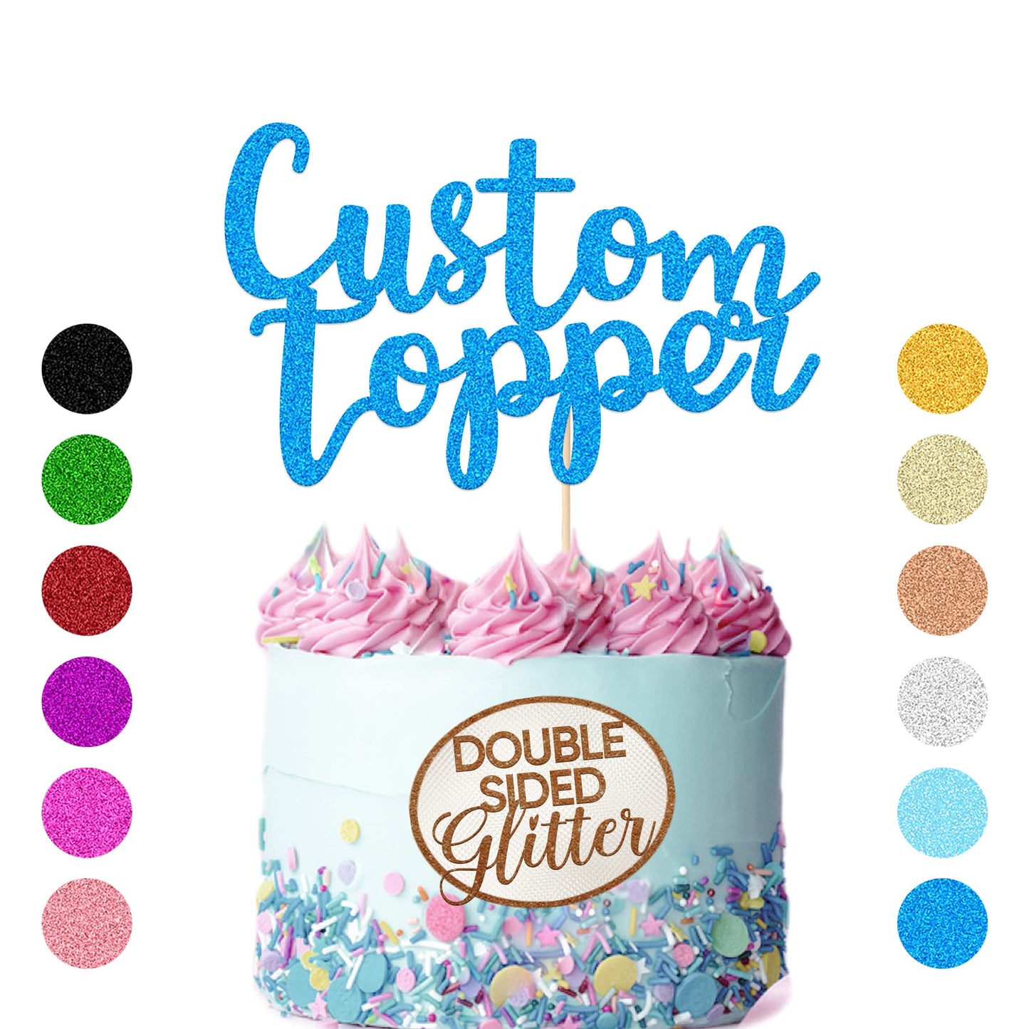 Personalized Cake Topper Birthday Cake Toppers 11 Colours Wedding Cake Topper With Any Text Numbers Double Sided Glitter Cake Decoration For Anniversary Baby Shower(Blue)