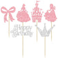 Gyufise Cupcake Toppers, 24Pcs Glitter Castle Bowknot, Paper Decorations for Birthday, Baby Shower, 2.4x3.9, Pink Silver
