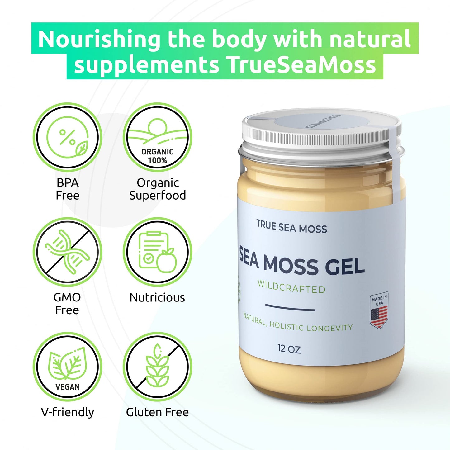 TrueSeaMoss Sea Moss Gel - Made in USA - Wildcrafted Seamoss, Dried Seaweed & Jarred Vegetables - Original, Pack of 1 (Labels ma