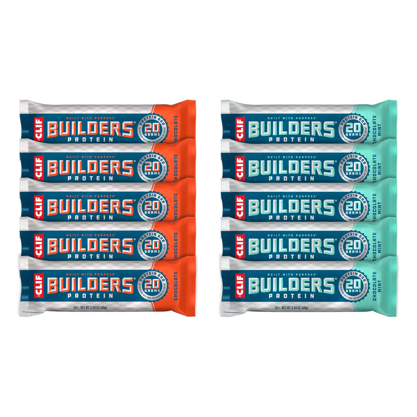 Clif Builders Protein Bars - Chocolate Mint And Chocolate Flavor - Variety Pack - 20G Plant Based Protein - Gluten Free - Non-Gmo - Low Glycemic - No Artificial Sweeteners - 2.4 Oz. (10 Count)