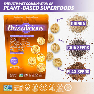 Drizzilicious Mini Rice Cakes Salted Caramel - Rice Crisps, Healthy Snack For Adults & Kids, Flavored Rice Cakes, Vegan, Gluten