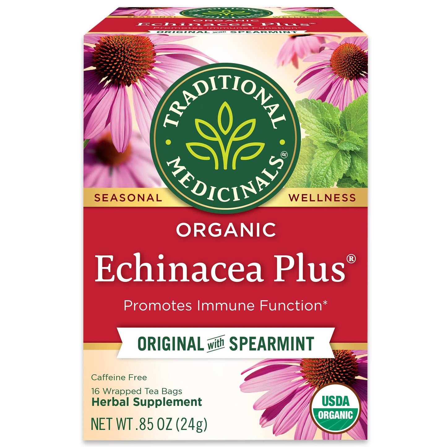 Traditional Medicinals Organic Echinacea Plus With Spearmint Herbal Tea  Promotes Immune Function  (Pack Of 1) - 16 Tea Bags