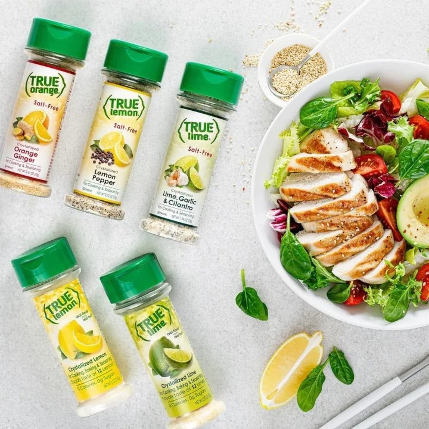 True Citrus Lemon Pepper, Lime Garlic & Cilantro, Orange Ginger, Bonus Includes Lemon & Lime Shaker, No Sodium, Gluten Free, Seasoning Salt Spice Shaker Kit, (Pack Of 5)