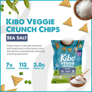 Kibo Veggie Chips Sea Salt, Plant-Based Protein, Gluten-Free, Non-Gmo, Vegan-Friendly, 3D Triangles, Crunchy, Made With Real Veg
